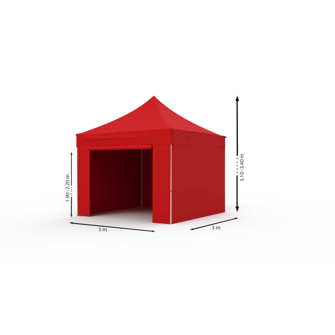 Namiot handlowy - ekspresowy, stalowy, 3x3 czerwony Zeltpro PROFRAME 8