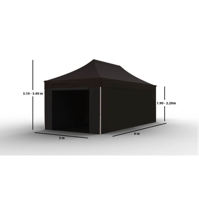Namiot handlowy - ekspresowy, stalowy, 3x6 czarny Zeltpro PROFRAME 6