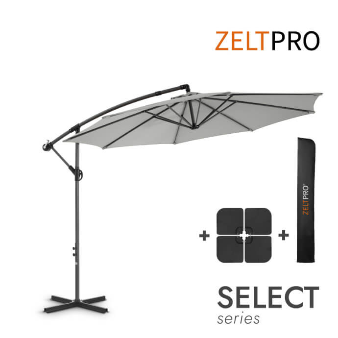 Parasol ogrodowy z podstawą i pokrowcem Select Light Grey 1
