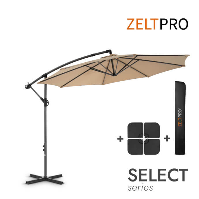Parasol ogrodowy z podstawą i pokrowcem Select Taupe 1
