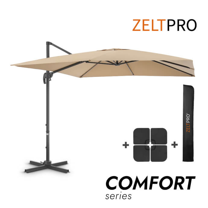 Parasol ogrodowy z podstawą i pokrowcem Comfort Taupe 1