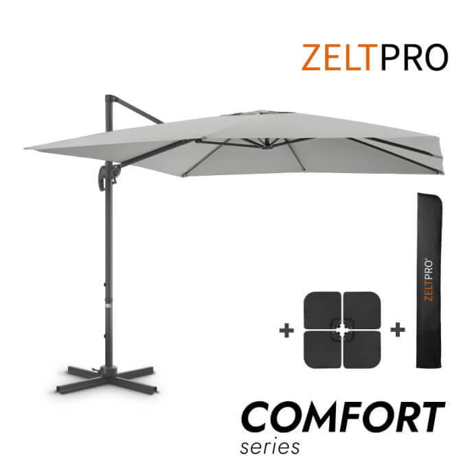 Parasol ogrodowy z podstawą i pokrowcem Comfort Light Grey 1