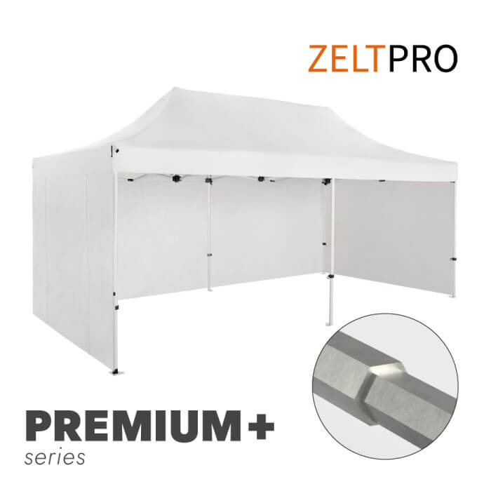 Namiot handlowy - ekspresowy, aluminiowy, 4x6 biały Zeltpro PREMIUM+ ze 4 ścianami, koszem 1