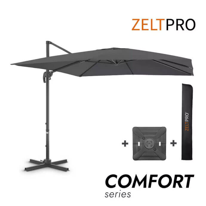 Parasol ogrodowy z podstawą Solid i pokrowiec Comfort Antracytowy 1