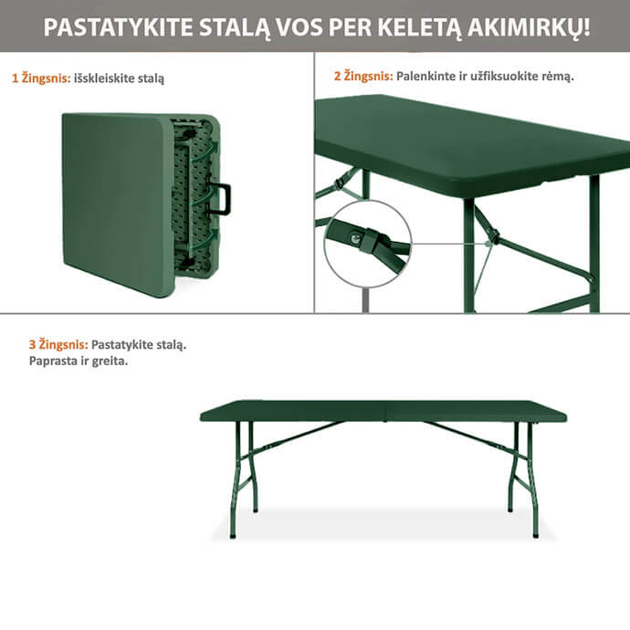 Stół cateringowy składany 180 cm. zielony 7