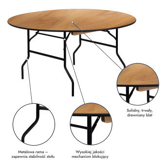 Stół bankietowy (konferencyjny) drewniany, okrągły D150 8