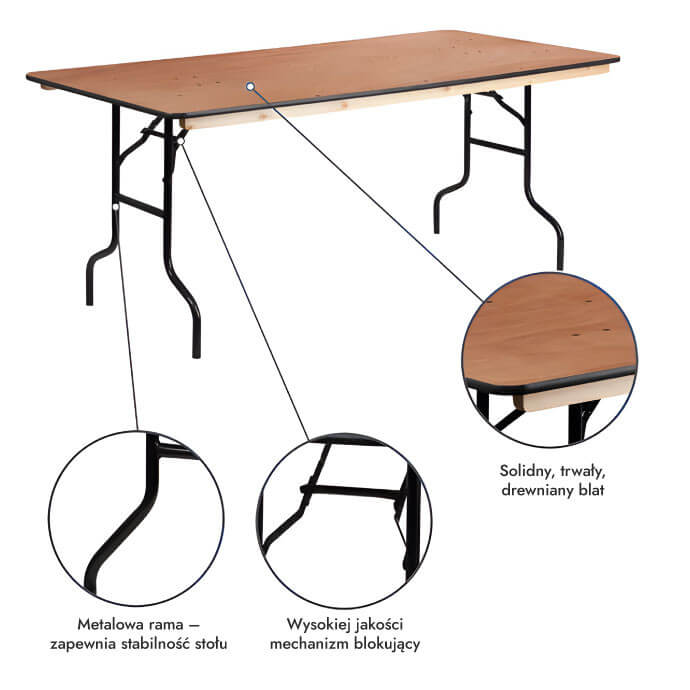 Stół bankietowy (konferencyjny) drewniany, prostokątny 183x76 4