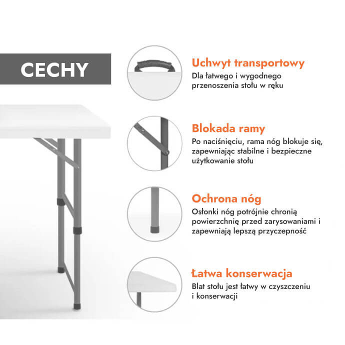Zestaw cateringowy ogrodowy – stół 150 biały, 8 krzeseł Europa czarne 5