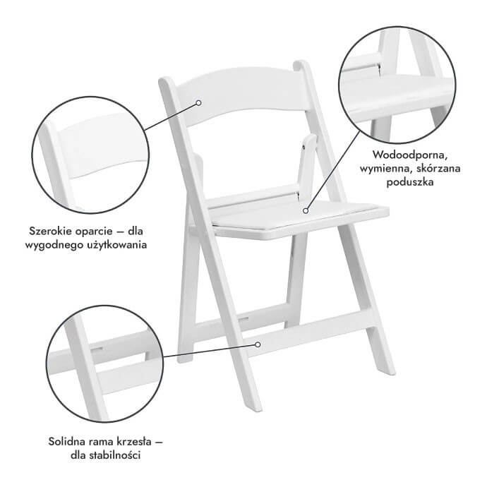 Krzesło składane Gladiator białe (4 szt.) 4