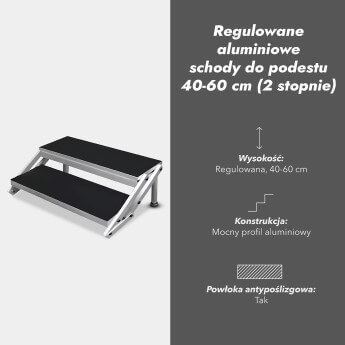 Regulowane aluminiowe schody do podestu 40-60 cm (2 stopnie) 3
