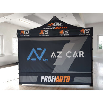 Namiot reklamowy 3x3 w wybranym kolorze Zeltpro TITAN z nadrukiem na dachu i 3 ścianach 3