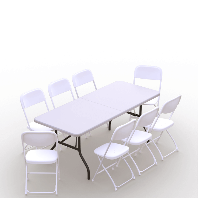 Zestaw cateringowy ogrodowy – stół 180 biały, 8 krzeseł Europa białe 1