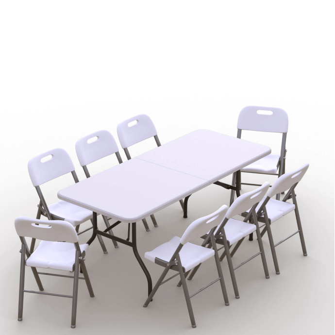 Zestaw cateringowy ogrodowy – stół 180 biały, 8 krzeseł Premium białe 1
