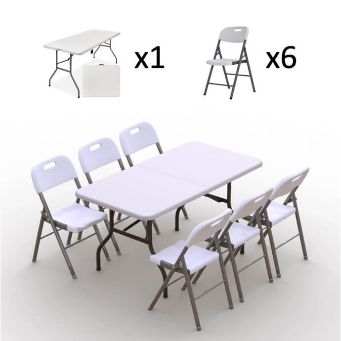 Zestaw cateringowy ogrodowy – stół 150 biały, 6 krzeseł Premium białe 4