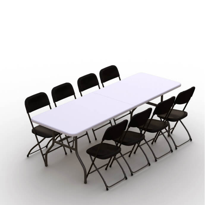 Zestaw cateringowy ogrodowy – stół 240 biały, 8 krzeseł Europa czarne 1
