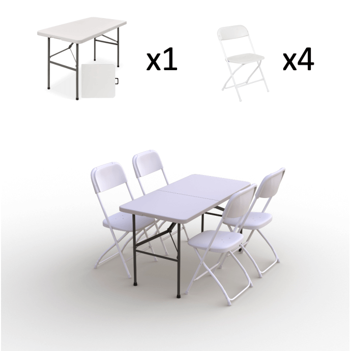 Zestaw cateringowy ogrodowy – stół 120 biały, 4 krzeseł Europa białe 2