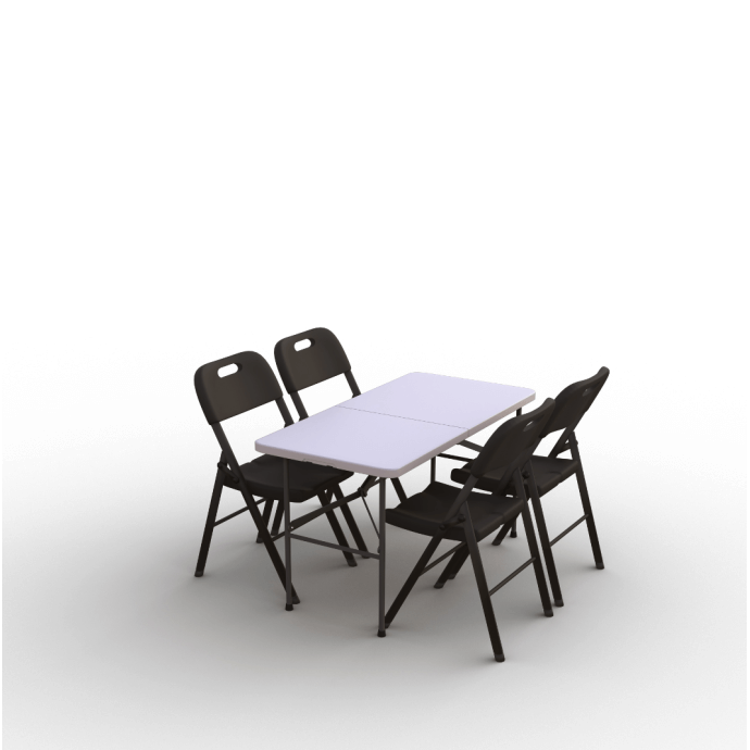 Zestaw cateringowy ogrodowy – stół 120 biały, 4 krzeseł Premium czarne 1