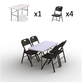 Zestaw cateringowy ogrodowy – stół 120 biały, 4 krzeseł Premium czarne 2